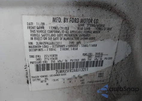 2010 Lincoln Mkt z USA, uszkodzony, nr VIN 2LMHJ5FR2ABJ13211